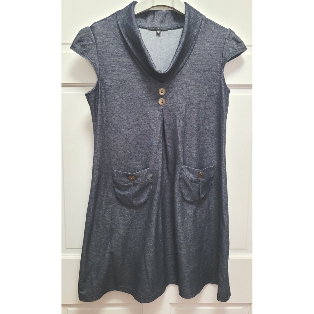 Tiana B Women's Cowl Neck Cap Sleeves Stretch Knit Dress - Blue - XL‎ - NWOT